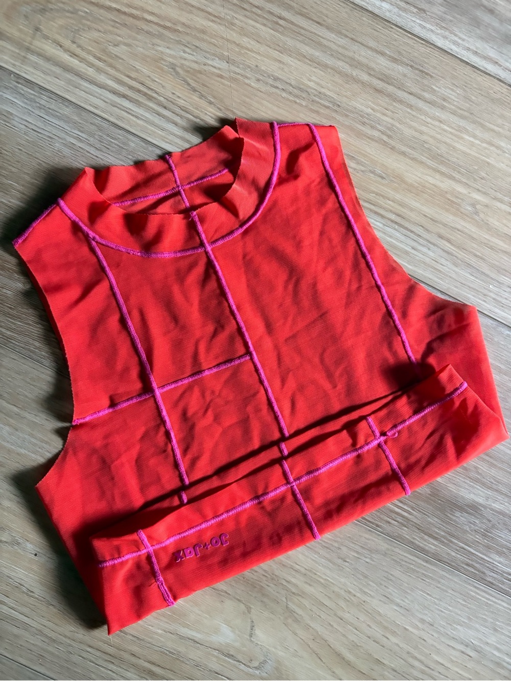Kids Bright Orange Dance Crop Top with Pink Contrast Stitching